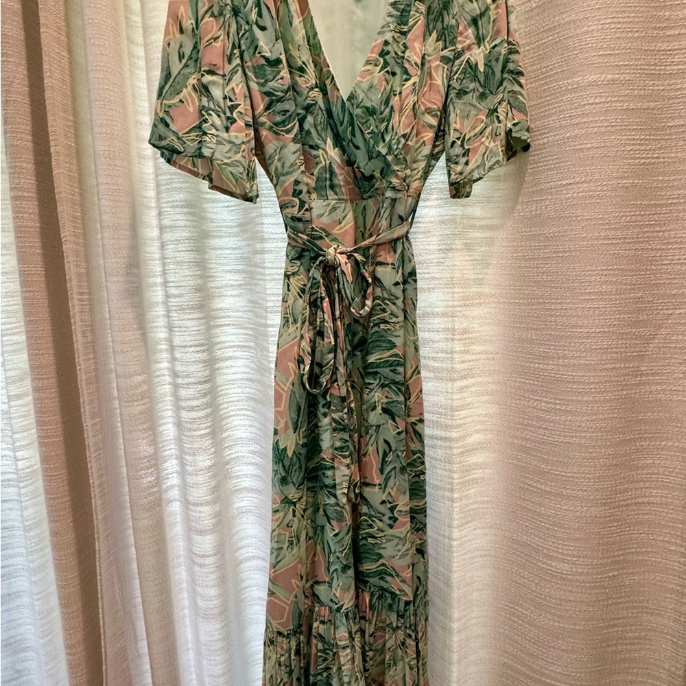 Green and Pink Flutter Sleeve Dress